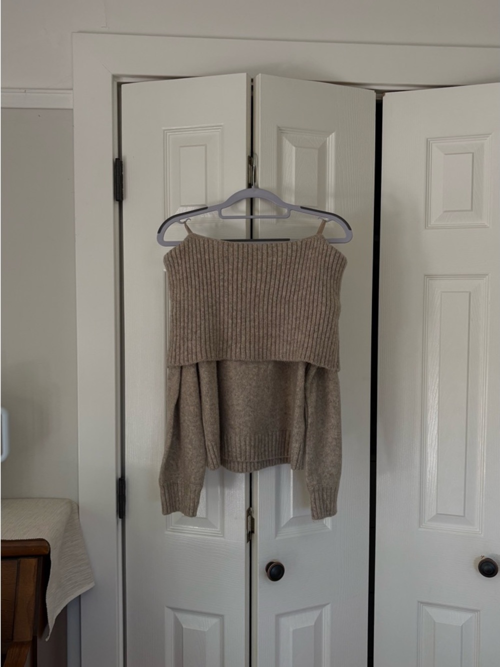 Abercrombie Off-Shoulder Ribbed Knit Sweater - Beige